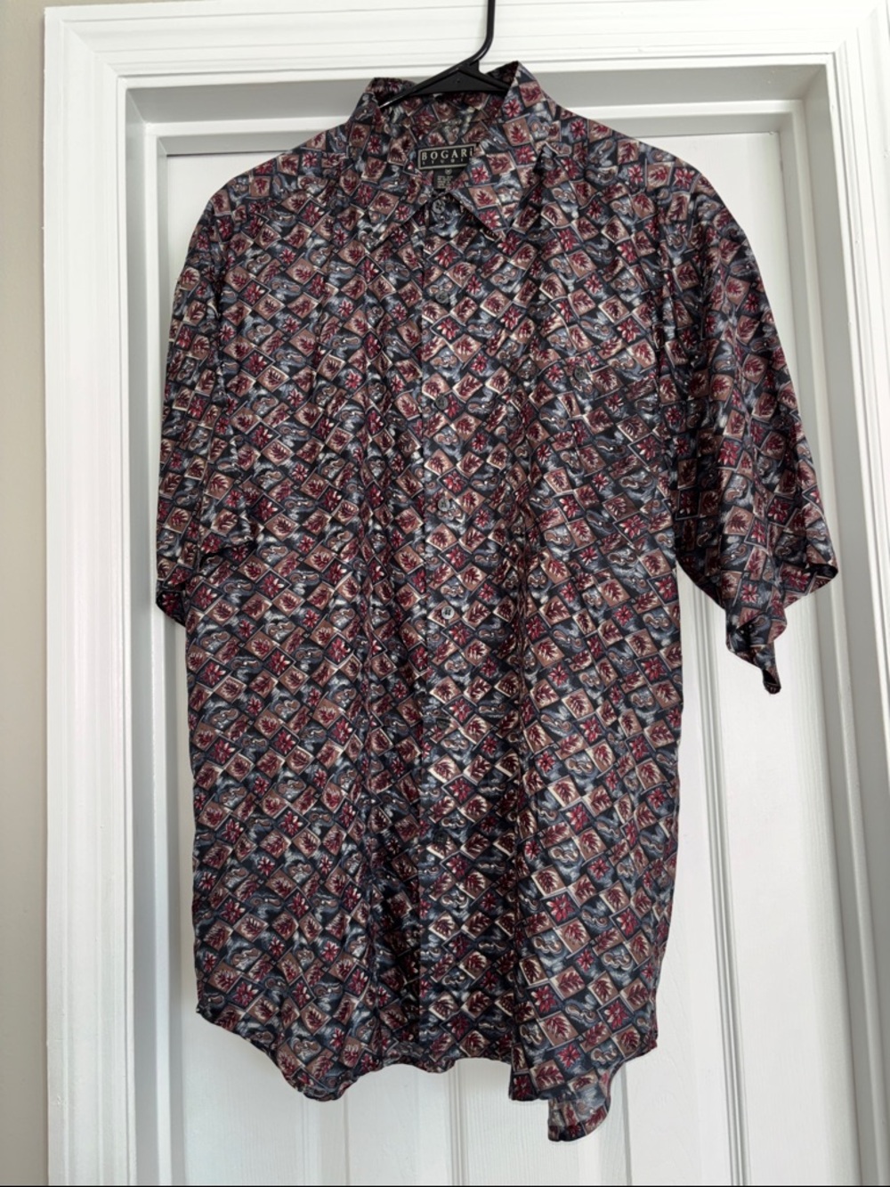 Bogari Studio Men’s Short Sleeve Patterned Shirt 100% Silk Multi-Color Size M